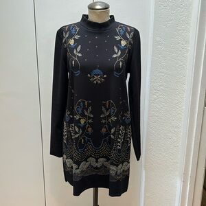 Zara Long Sleeve Dress with Metalic Print